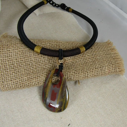 Man's Tigeriron Gemstone Pendant Necklace Big Bold Look - VP's Jewelry