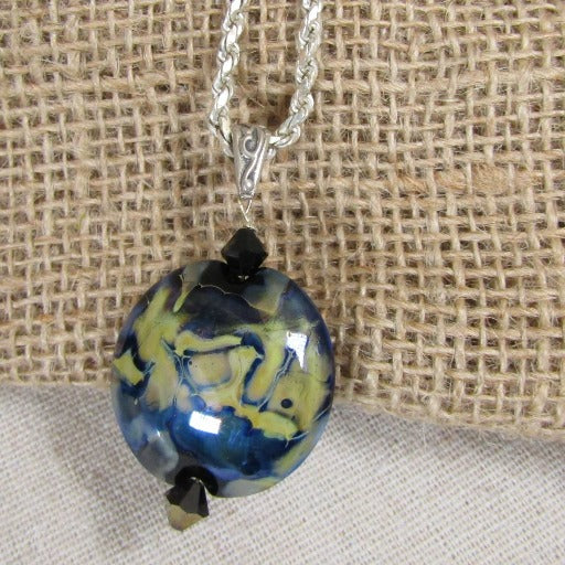 Handmade Artisan Glass Bead Navy Pendant Necklace - VP's Jewelry