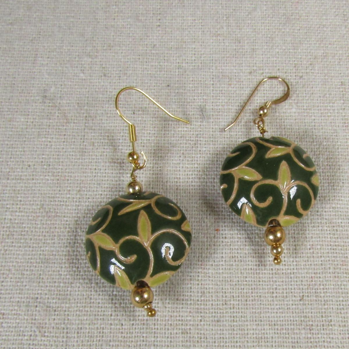 Handmade Green & Beige Ceramic Earrings Golem - VP's Jewelry  