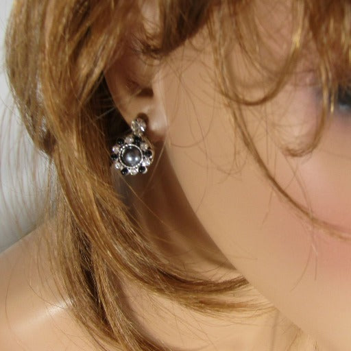 Black Pearl & Crystal Stud Earring - VP's Jewelry