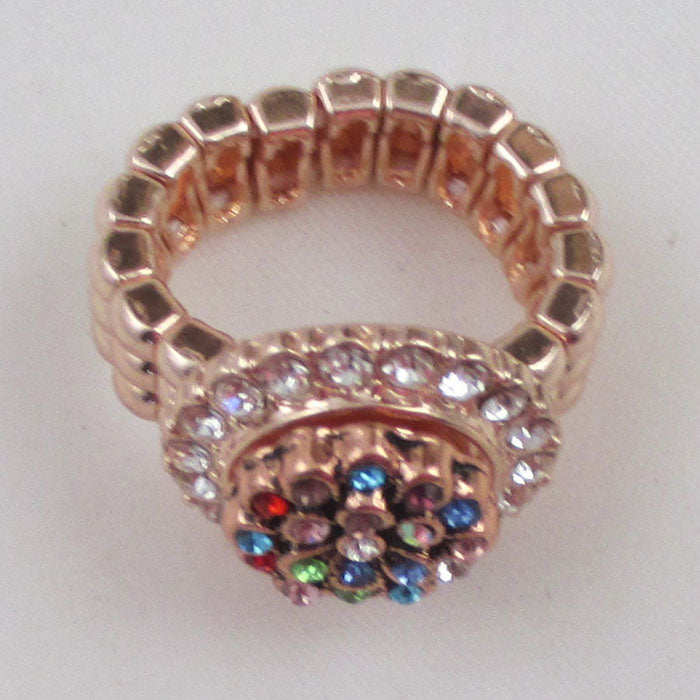 Multi-colored Rhinestone Fashion Rose Gold Ring  Size 8