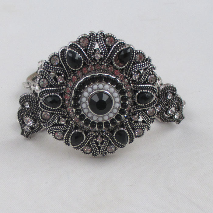 Black Crystal & White Rhinestone Woman's Fashion Bracelet - VP's Jewelry