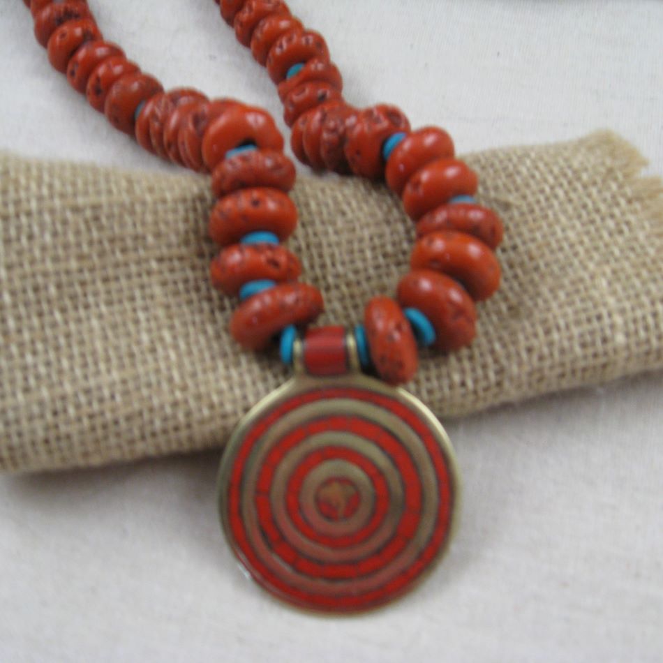 Tibetan Red Buddha Eye Pendant Necklace - VP's Jewelry