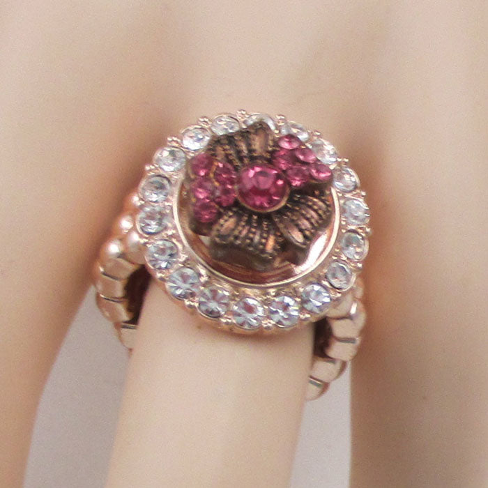 Pink Rhinestone Fashion Rose Gold Ring Adjustable