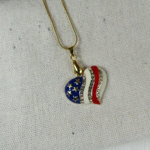 American Flag Heart Charm Pendant Necklace Gold - VP's Jewelry