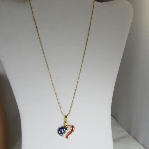 American Flag Heart Charm Pendant Necklace Gold - VP's Jewelry