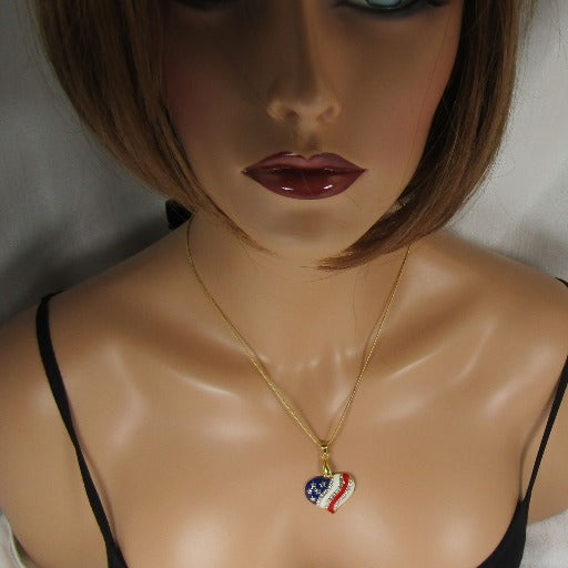 American Flag Heart Charm Pendant Necklace Gold - VP's Jewelry