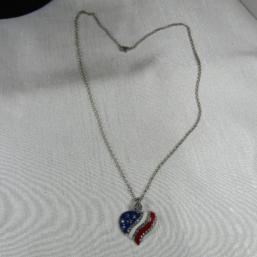 American Flag Heart Charm Pendant Necklace Silver - VP's Jewelry