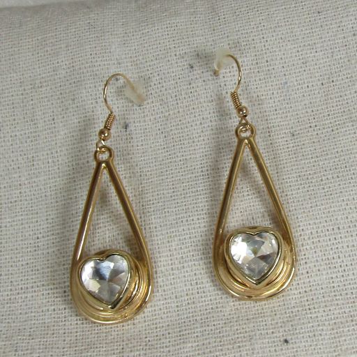 Crystal Heart Drop Earring Gold - VP's Jewelry