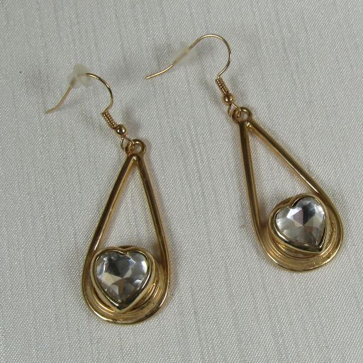 Crystal Heart Drop Earring Gold - VP's Jewelry