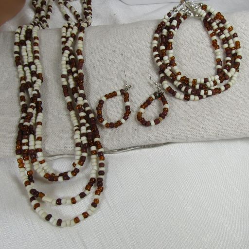 African Seed Bead Designer Set Long Necklace - VP's Jewelry  