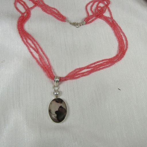 Mullti-strand Necklace with Gemstone Rhyolite Pendant - VP's Jewelry