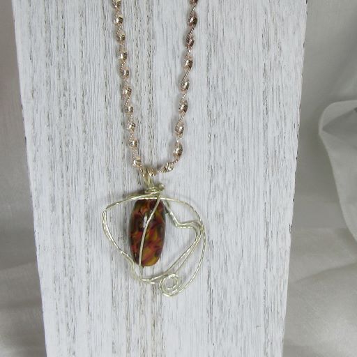 Red Handmade Artisan Bead Wire Wrap Pendant Sterling Silver Chain - VP's Jewelry