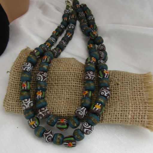 Double Strand Multicolored African Trade Bead Beaded Necklace - VP's Jewelry