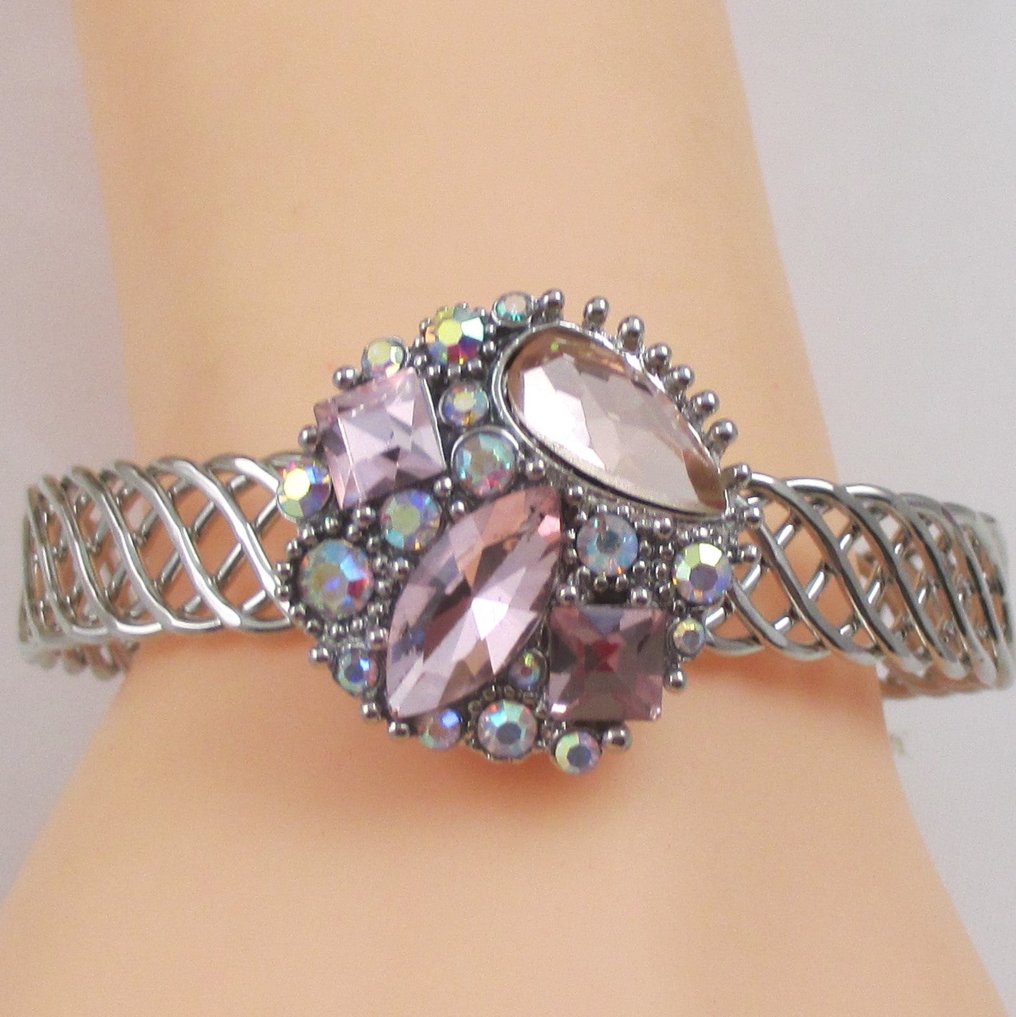 Pastel Crystal & Silver Bangle Bracelet - VP's Jewelry