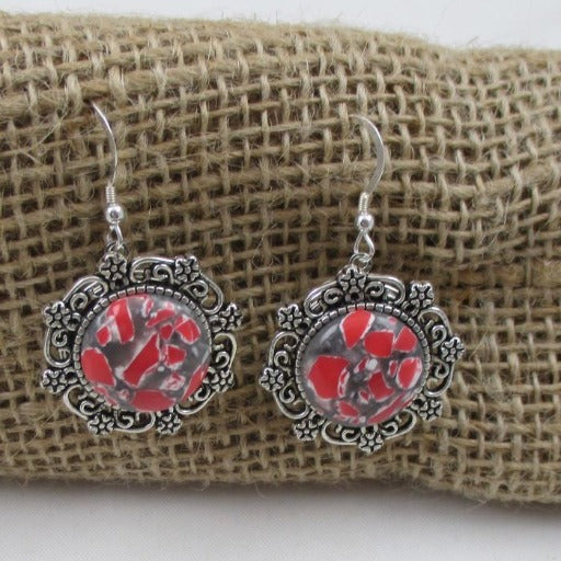 Red & Grey Drop Silver Earrings - VP's Jewelry