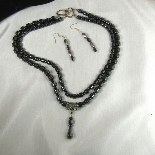 Black Hematite Multi-strand Necklace & Earrings