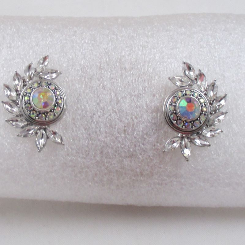 Crystal & Rhinestone Elegant Stud Earrings Leaf Motif - VP's Jewelry