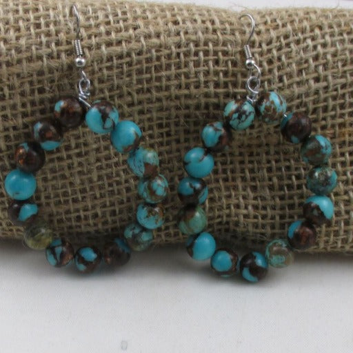 Big Turquoise Beaded Hoop Earrings - VP's Jewelry