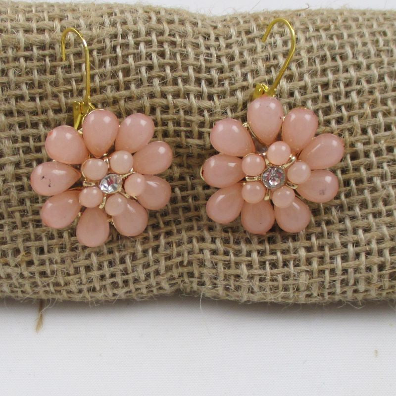 Bold Peach Flower Gold Drop Earrings - VP's Jewelry