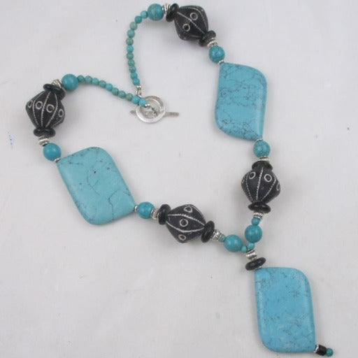 Bold Big Gemstone & African Clay Beaded Necklace - VP's Jewelry