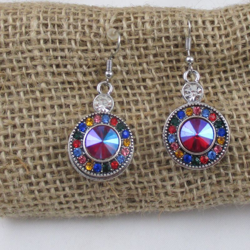 Red, Gold & Blue Crystal Drop Earrings - VP's Jewelry