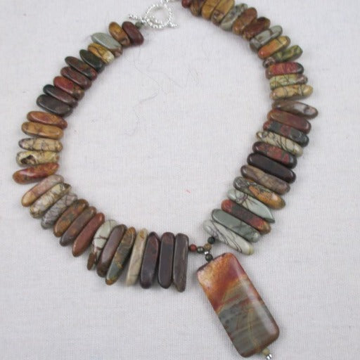 Big Bold Jasper Collar Necklace with Pendant