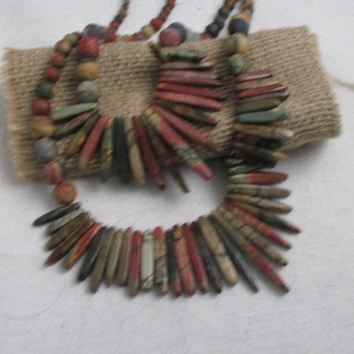 Designer Earthy Tone Gemstone Red Creek Jasper Bib Necklace - VP's Jewelry
