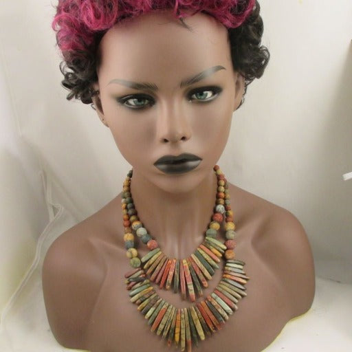 Designer Earthy Tone Gemstone Red Creek Jasper Bib Necklace - VP's Jewelry