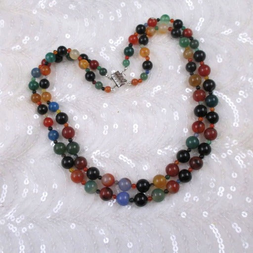 Multi-colored Agate Double Strand Classic Beaded Necklace - VP's Jewelry