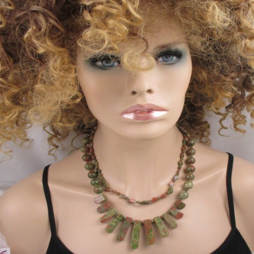 Double Strand Gemstone Unakite Necklace - VP's Jewelry