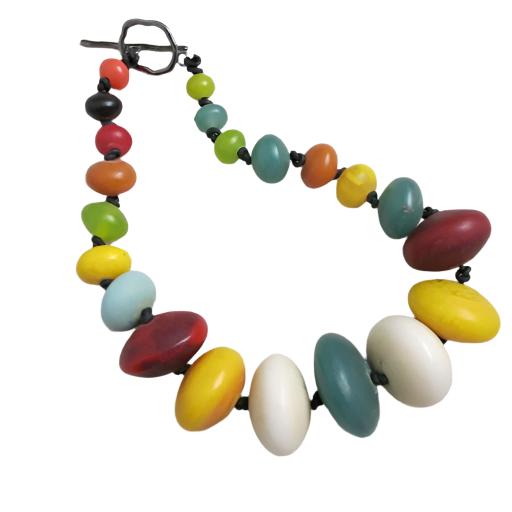 African Trade Bead Statement Necklace Large Mutli-colored Beads - VP's Jewelry