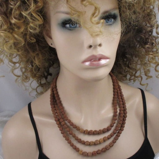Brown Natural Seed Bead Triple Strand Necklace - VP's Jewelry