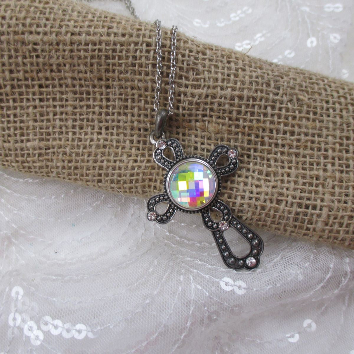 A/B Crystal & Silver Cross Pendant Necklace - VP's Jewelry
