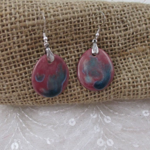 Handmade Bead Plum Teardrop Earrings Unique - VP's Jewelry