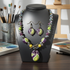 Handmade Green & Purple Artisan Bead Big Bold Necklace & Earrings