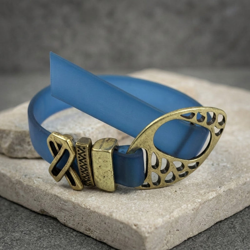 Teal Awareness Ribbon Bracelet Buckle Clasp Soft Vinyl Cord