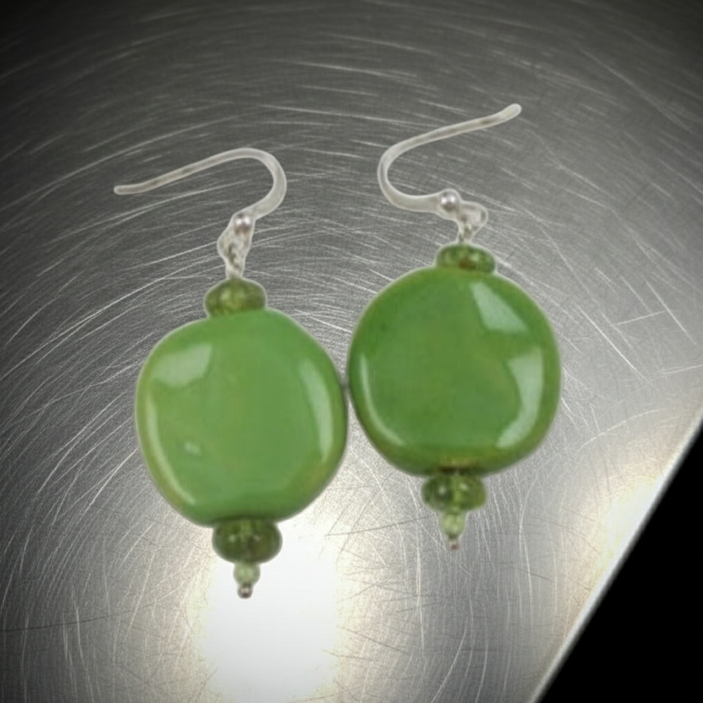 Apple Green Kazuri Earrings Fair Trade Drop Earrings