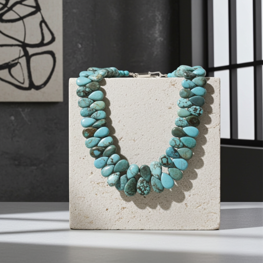 Chunky Turquoise Teardrop Necklace Southwest Variegated Turquoise