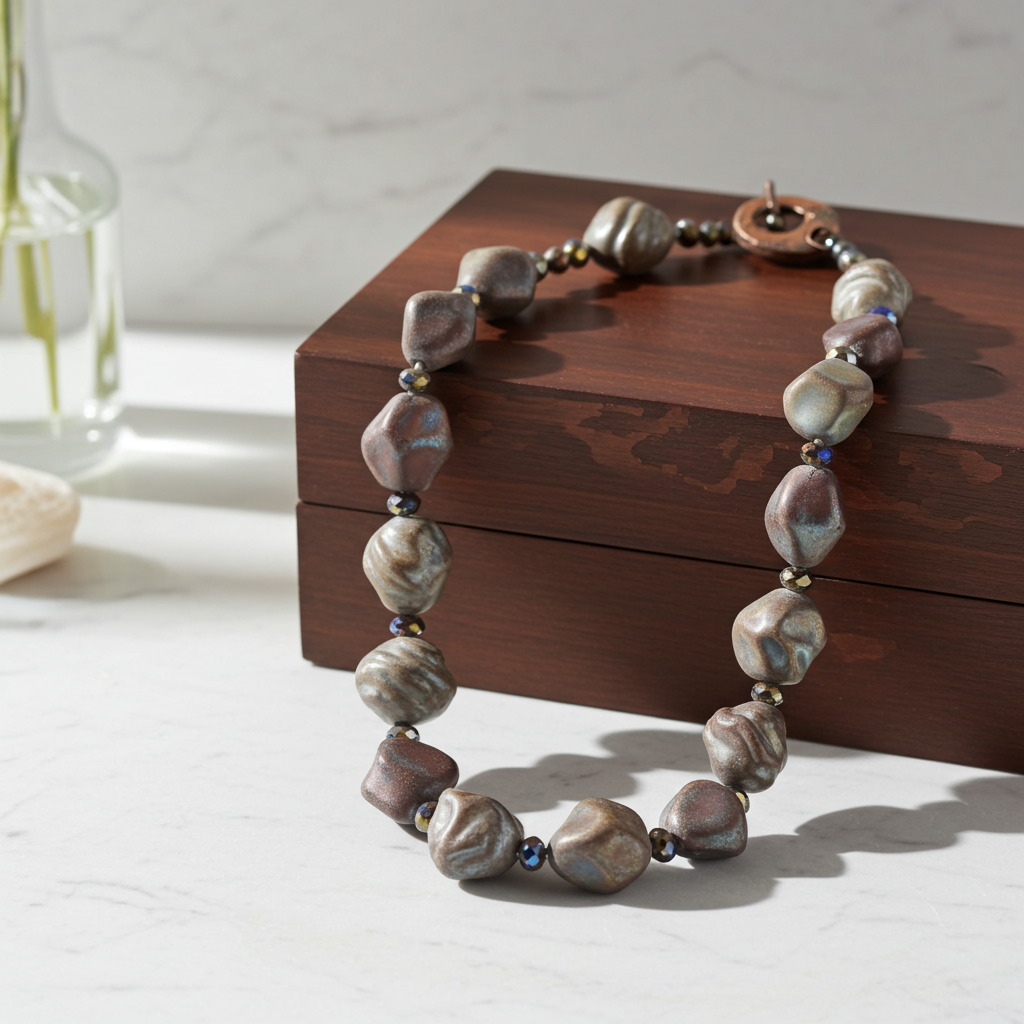 Rust Raku Handmade Artisan Bead Necklace