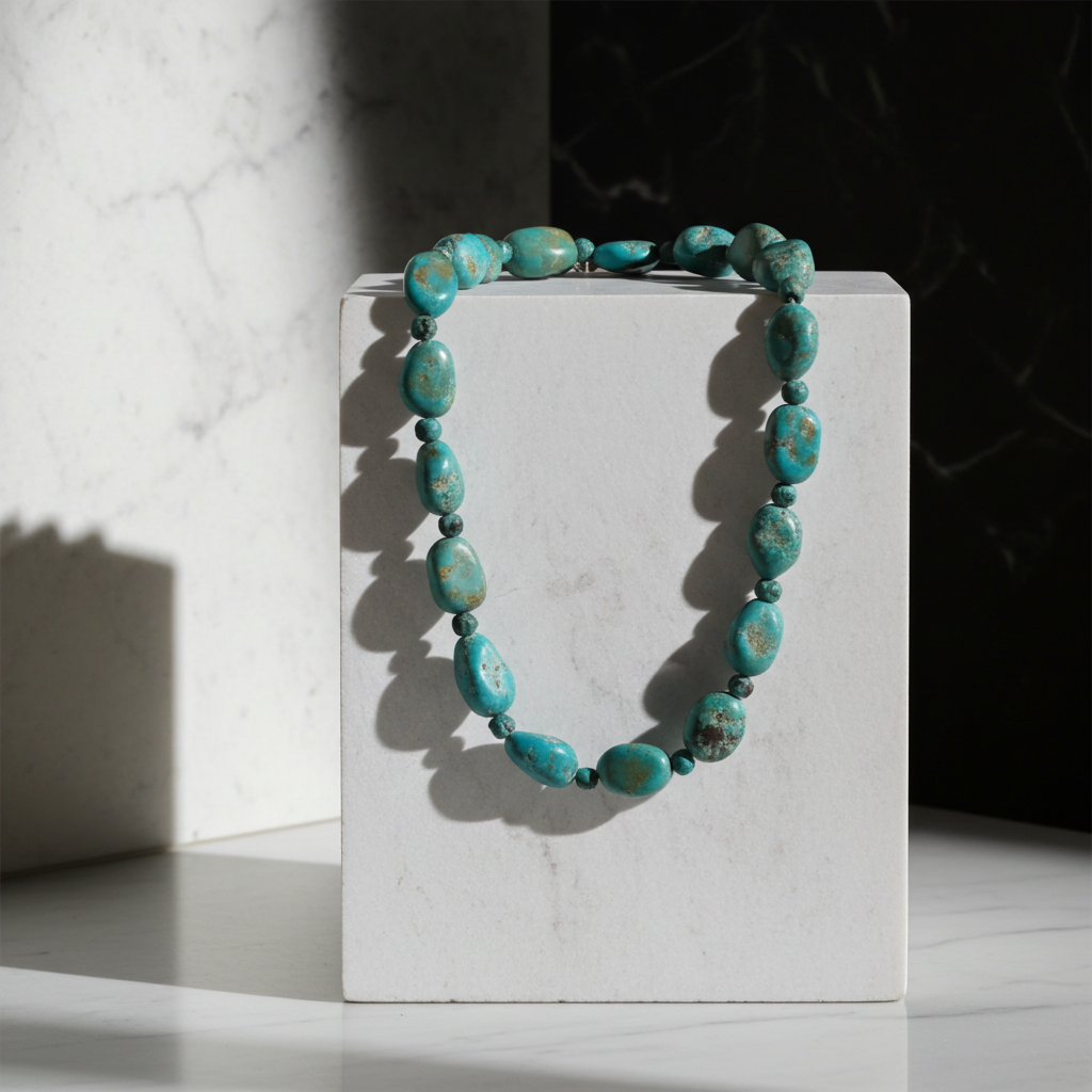 Kingman Teal Turquoise Beaded Necklace Bold