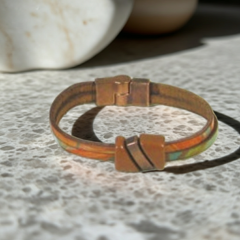 Multi-colored Leather Bracelet with Copper Accents for a Woman