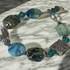Turquoise Artisan Bead  and Larimar Blue Agate Bead  Bracelet