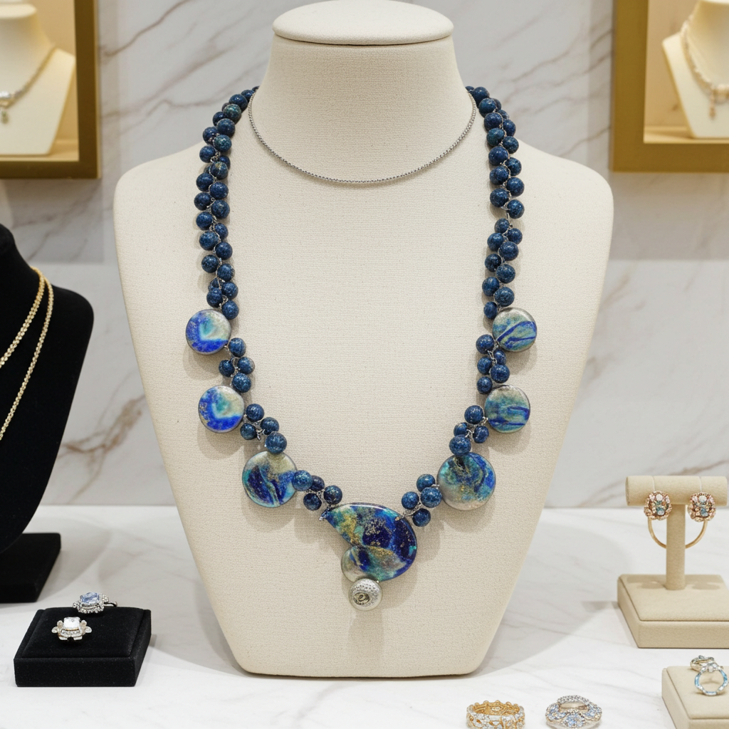 Blue Bead Necklace Artisan Handmade