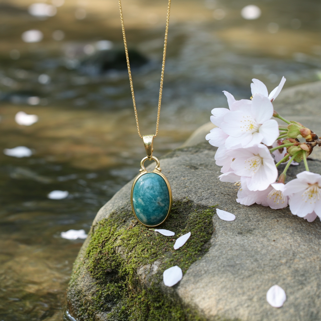 Amazonite Pendant Necklace Gold Chain