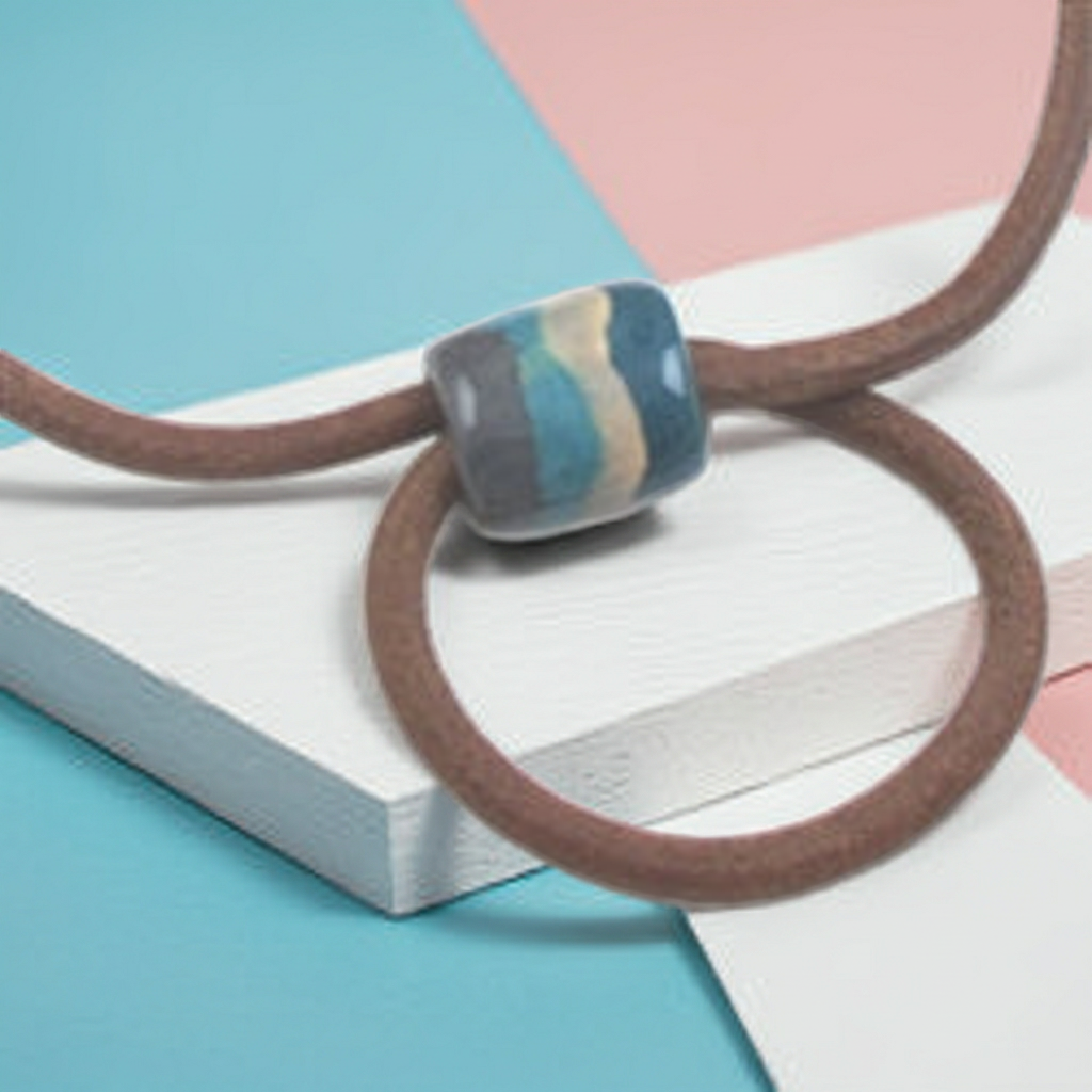 Brown Leather Necklace Kazuri Bead Focus Accent