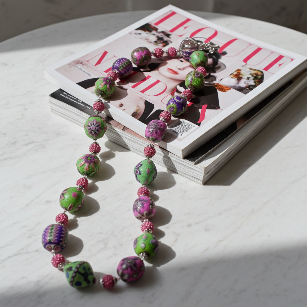 Pink and  Green Statement Necklace