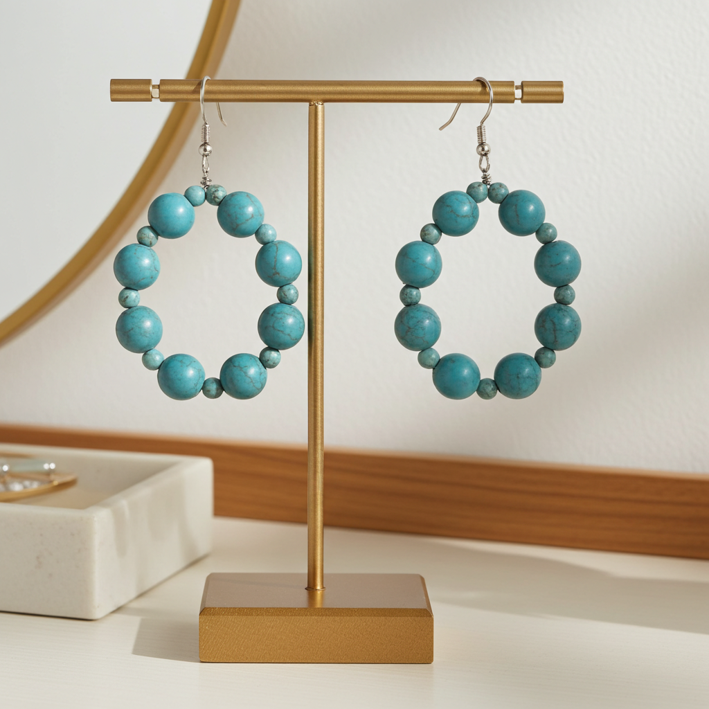 Big Gemstone Beaded Hoop Earrings