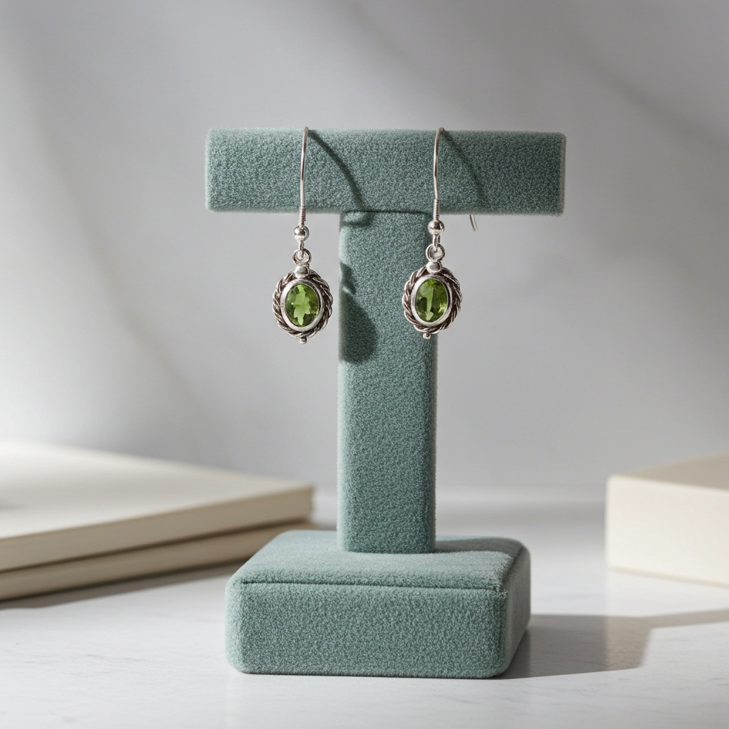 Elegant Peridot Gemstone  & Silver Drop Earrings