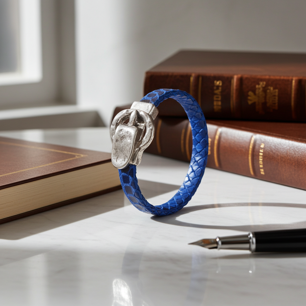 Blue Cancun Leather Bracelet Buckle Clasp
